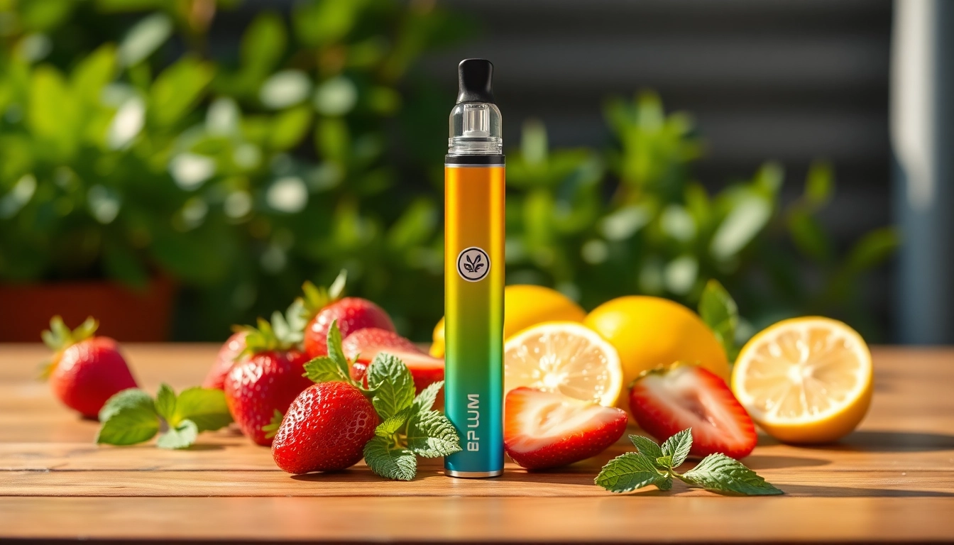 Showcasing the Flum 6000 disposable vape with fresh fruit garnishes around it.