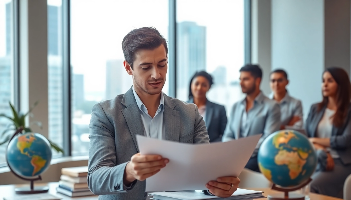 Jacksonville Immigration Lawyer consulting clients in a modern office environment.
