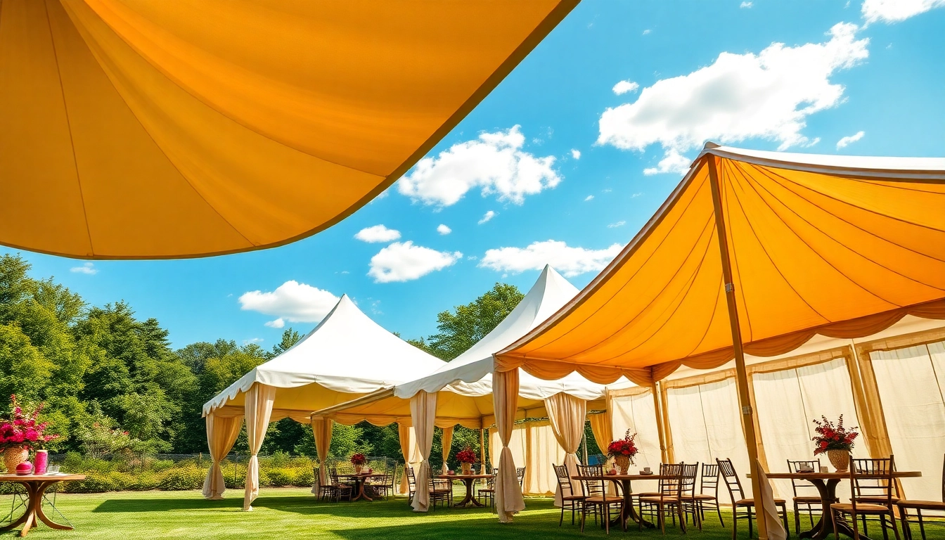 Tent rentals displayed beautifully in a vibrant outdoor setting with elegant marquee tents.