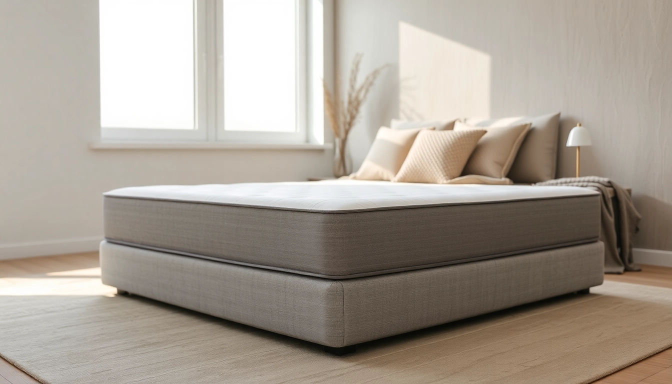 Showcase the box spring low profile queen in a modern bedroom setting with a cozy atmosphere.