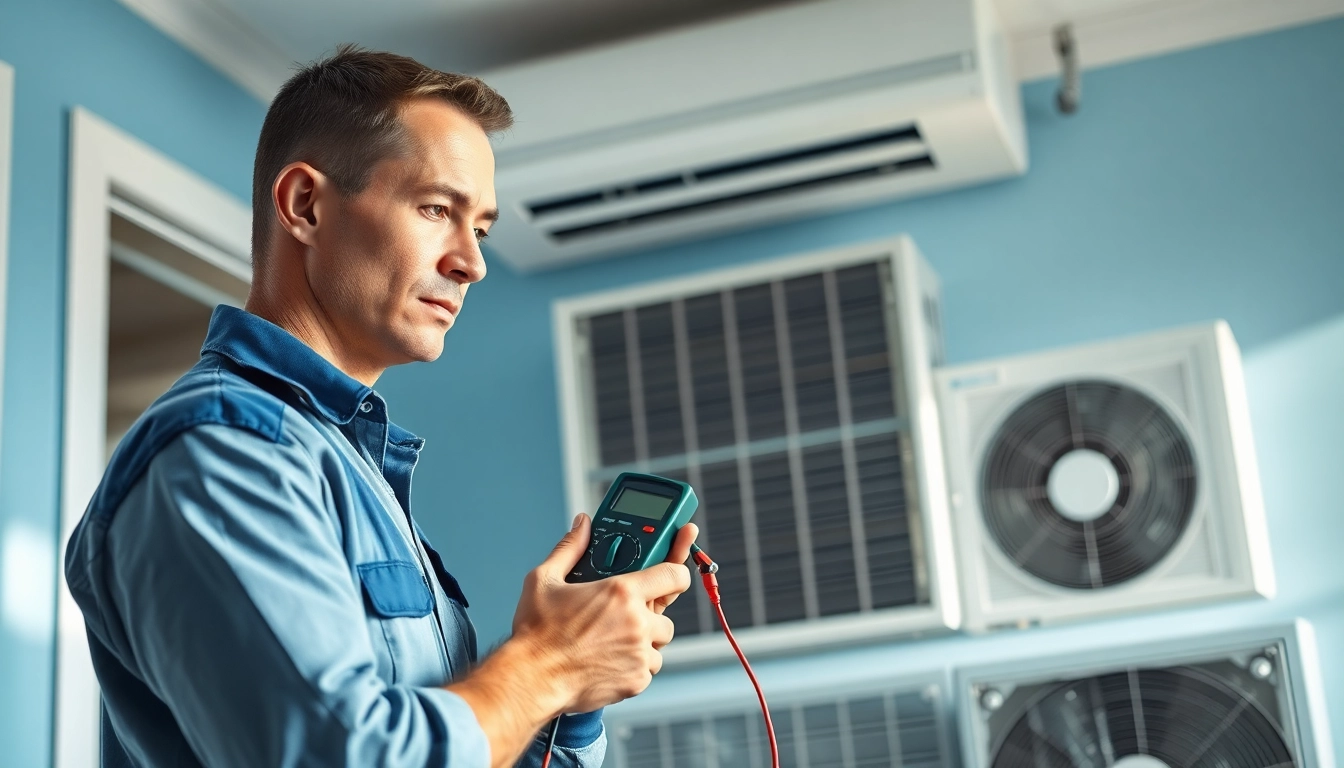 Expert HVAC Repair Tampa technician fixing an air conditioning unit with precision tools.