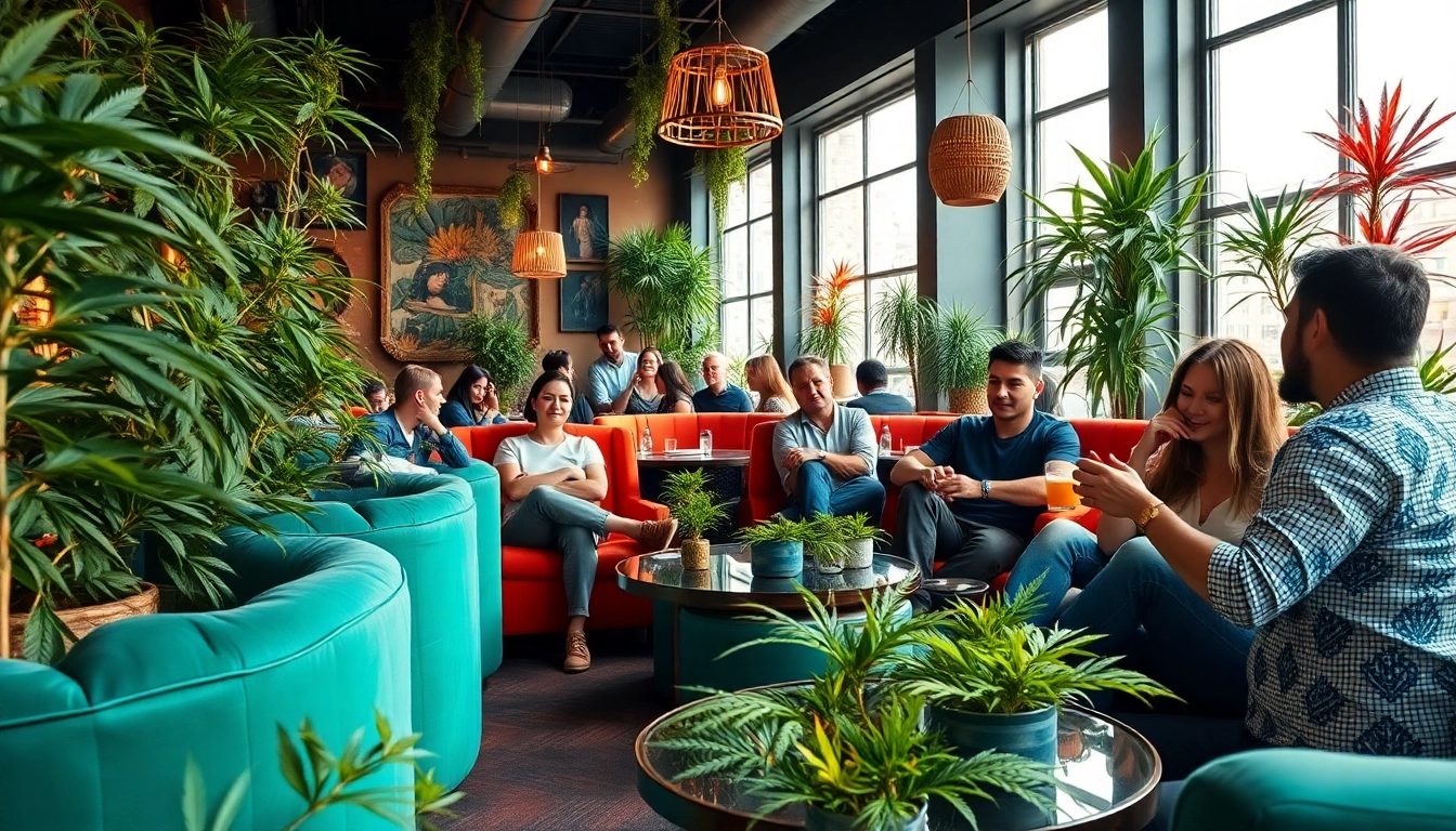 Erlebe die entspannte Atmosphäre eines cannabis club hamburg mit stilvollem Lounge-Bereich und freundlichen Gästen.