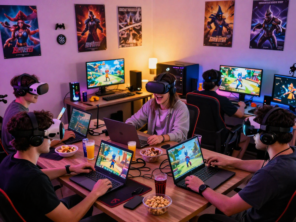 Engaged players enjoying an adult game on various devices in a cozy atmosphere.