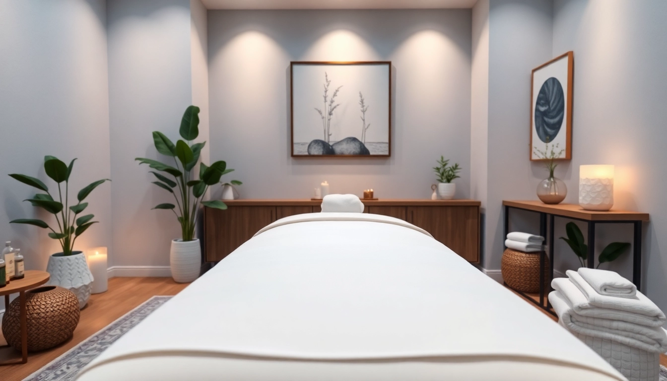 출장마사지 setup showcasing a professional, relaxing environment with calming colors and elegant decor.