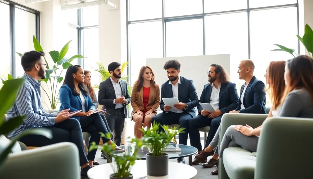 Team collaborating on small business jobs strategies in a bright and professional office.