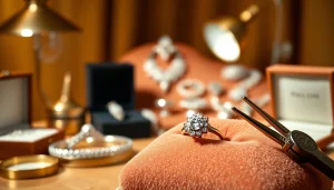 Fotografo di Gioielli mentre cattura un anello in diamante su un cuscino di velluto.