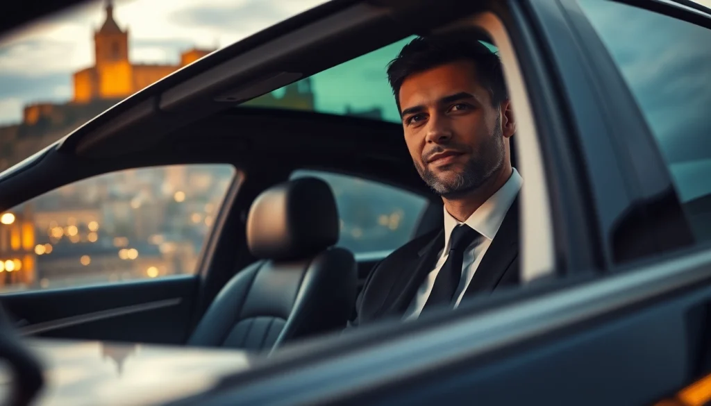 Experience Chauffeur Services Nottingham with a professional driver in luxury car at sunset.