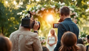 Capture moments with professional event videography services at an outdoor wedding.