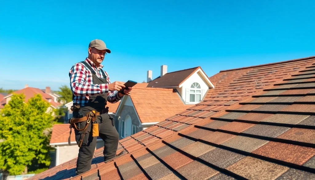 Inspecting high-quality roofing solutions on a residential home with various material types.