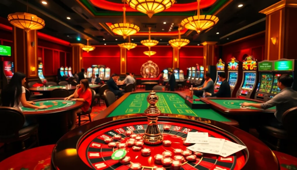 Experience dynamic gambling at Trang chủ MM88 with lively casino tables, poker chips, and roulette action.