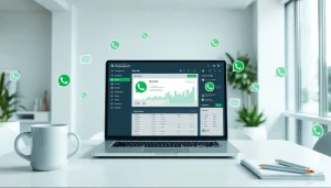 Ultramsg WhatsApp API service dashboard in a modern office environment showcasing dynamic communication.