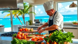 Experience the art of St Martin Private Chef crafting exquisite dishes in a beachfront villa.