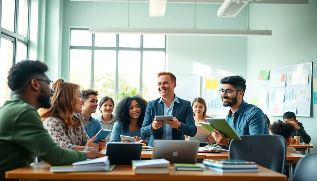 Engaged students learning in a collaborative classroom setting, emphasizing Education.