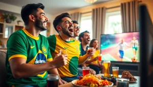 Celebrating with friends while using the best sports betting sites for Brazil during an exciting football match.