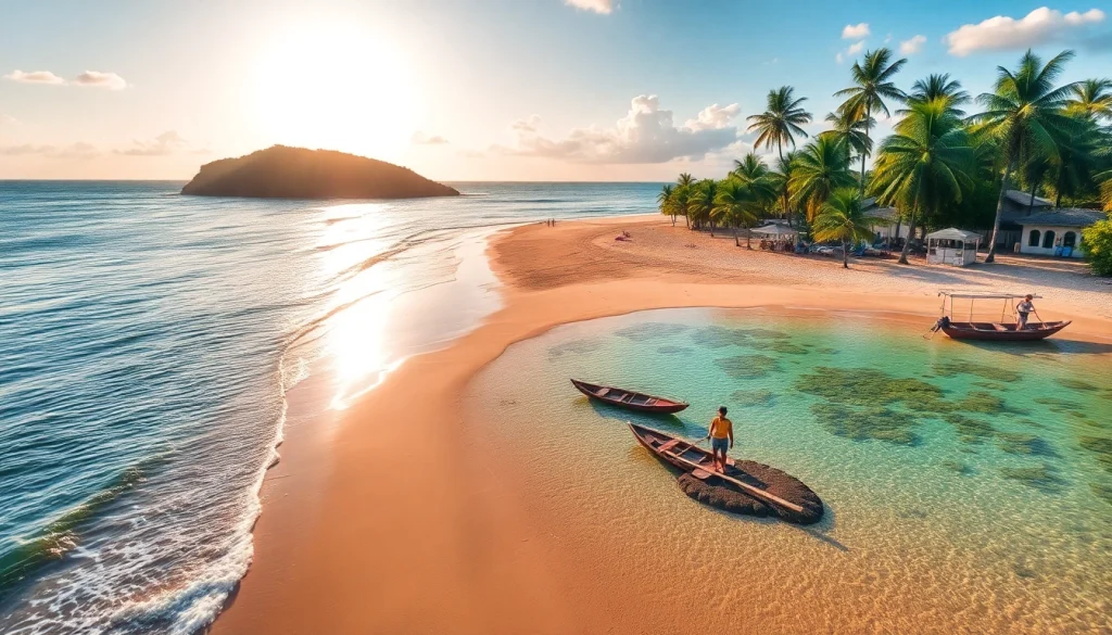 Vista deslumbrante das praias tranquilas de Paripueira e águas claras ao pôr do sol.