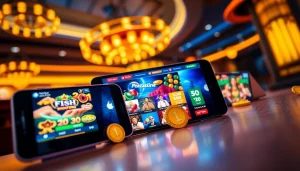 Engaging online gaming experience at https://xx88.pizza/, showcasing mobile devices, vibrant games, and excitement.