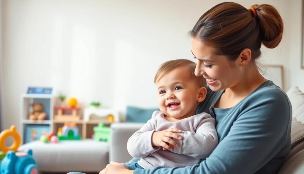 Engaging part-time nanny Dubai nurturing a child in a cozy living room.