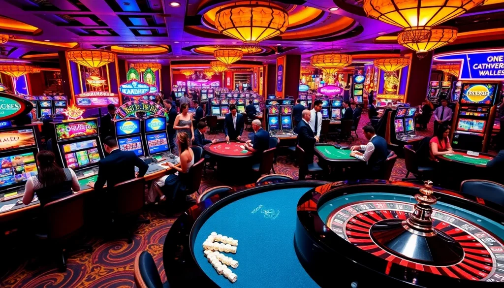 Casino gaming scene featuring KJC brand elements, showcasing vibrant tables and exciting players.