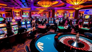 Casino gaming scene featuring KJC brand elements, showcasing vibrant tables and exciting players.