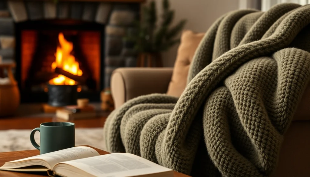 Fleece dekentje op een comfortabele stoel creëert een uitnodigende sfeer.