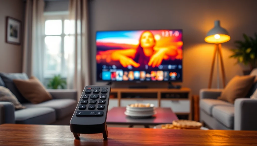 Engaging scene of iron iptv streaming setup with cozy living room ambiance.