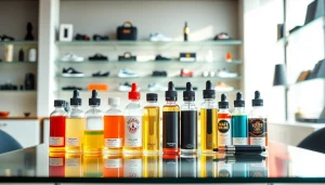 Vape ohne nikotin Produkte in stilvollem Setting präsentieren Vielfalt und Qualität.