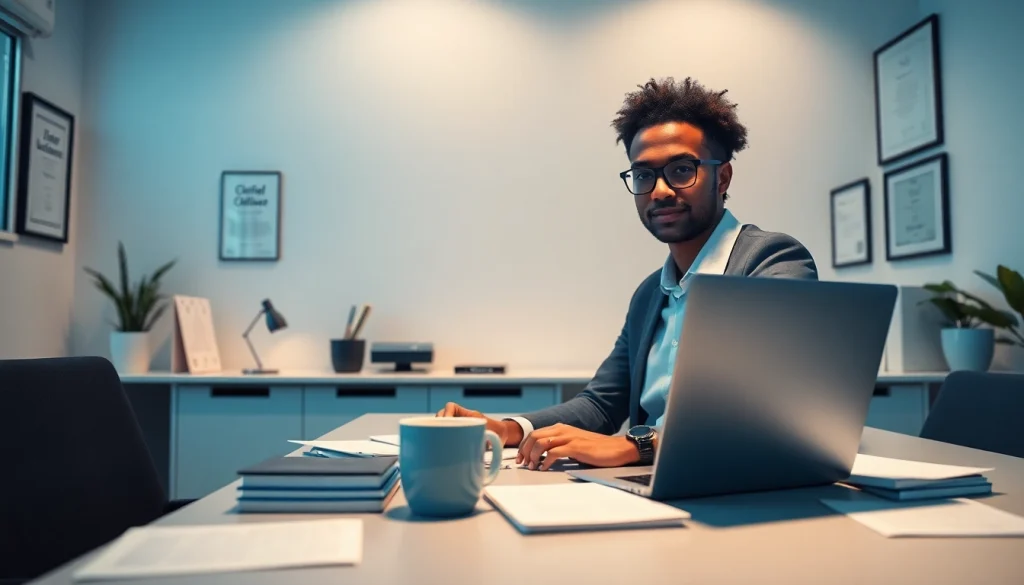Traducteur assermenté professionnel à Strasbourg travaillant dans un bureau moderne.