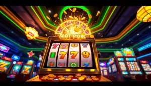 Experience the thrill of slot hoki with a vibrant online casino scene showcasing dynamic slot machines and exciting visual elements.