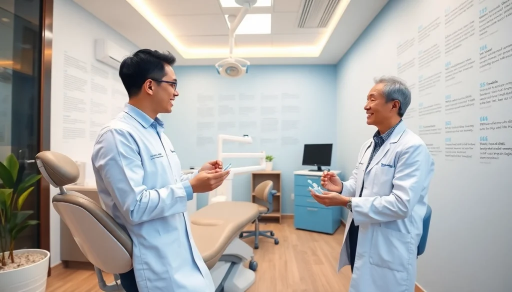 Invisalign treatment in Kuala Lumpur featuring a modern dental clinic with a friendly dentist and patient interaction.