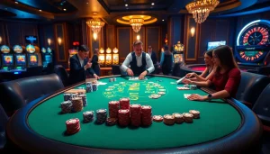 Experience the excitement of Hay88 deal at a luxury casino table, featuring a vibrant blackjack setup with poker chips.
