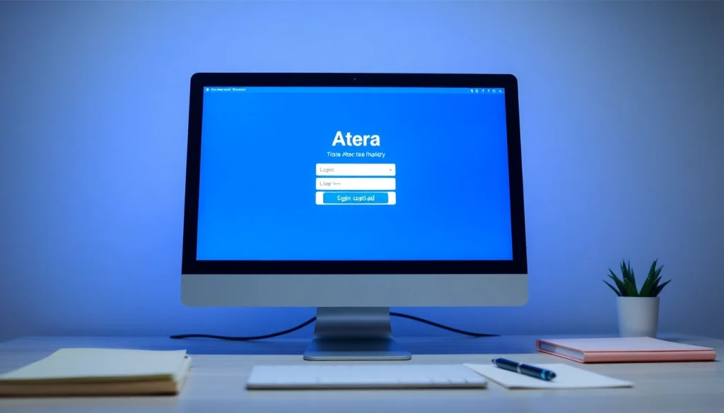Atera login page presented on a clean computer screen in a professional workspace.