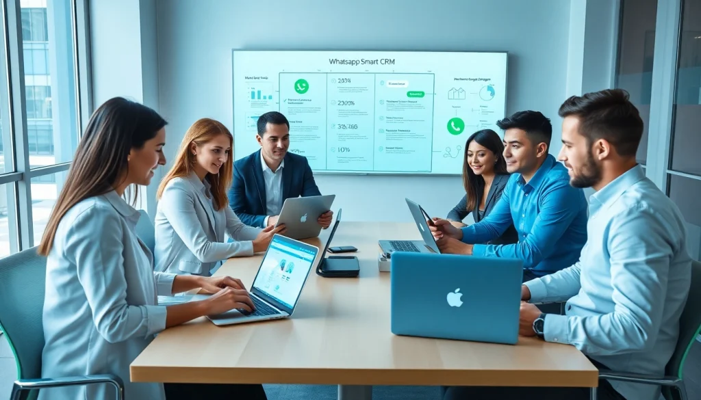 Engagement-focused professionals using WhatsApp Smart CRM for effective customer relations.