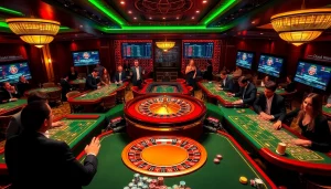Betting enthusiasts engaging with live scores and odds at a luxurious casino featuring 7m cn.