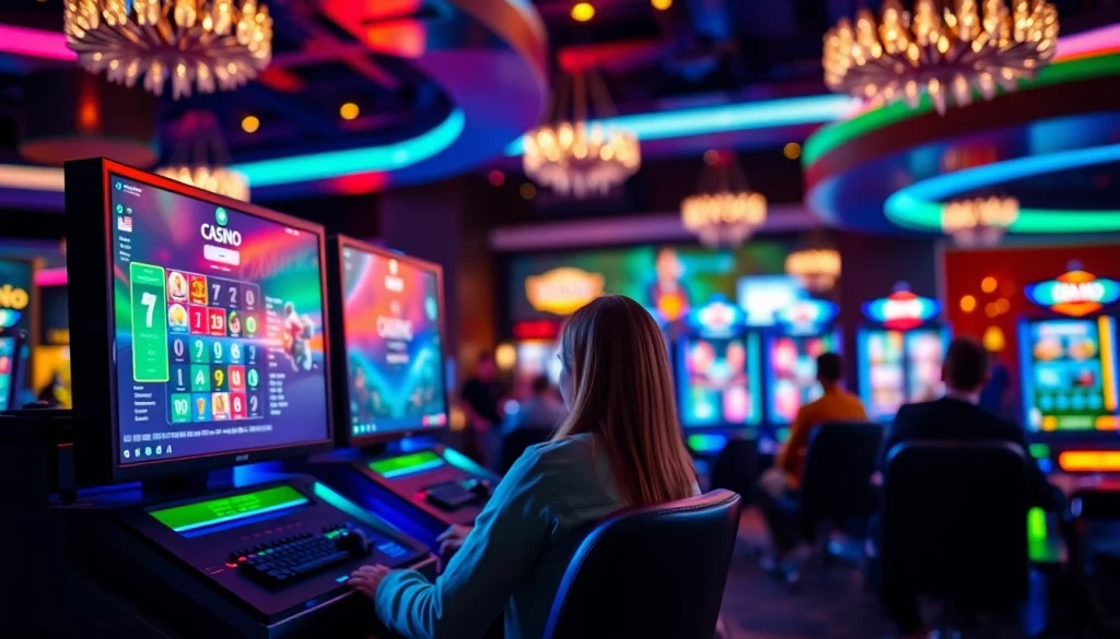 Engaging scene of players at online casinos in Canada showcasing a modern gaming lounge setup.