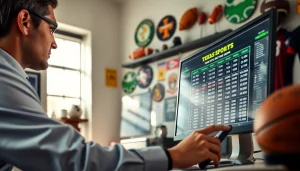 Engaging Texas sports betting analysis in a professional setting with vibrant sports memorabilia.