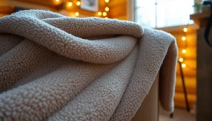 Fleece stof met een zachte textuur en warme uitstraling, perfect voor comfortabele kleding.