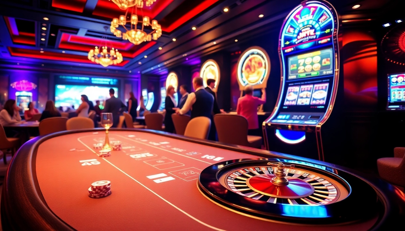 Marvelbet players enjoying an exciting game of blackjack and roulette in a luxurious casino environment.