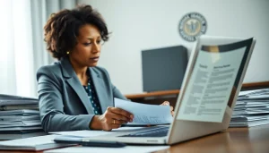 Professional setting illustrating traduzione giurata with a translator at work.