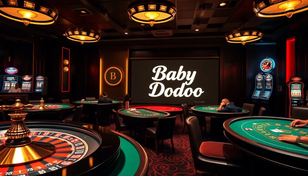 Players enjoy a thrilling game in an upscale casino featuring Baby Dodoo theme elements.