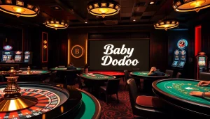 Players enjoy a thrilling game in an upscale casino featuring Baby Dodoo theme elements.