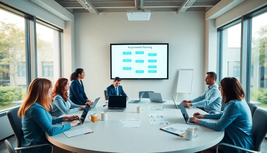 Collaborating professionals engaged in Acquisition Planning strategies during a meeting.