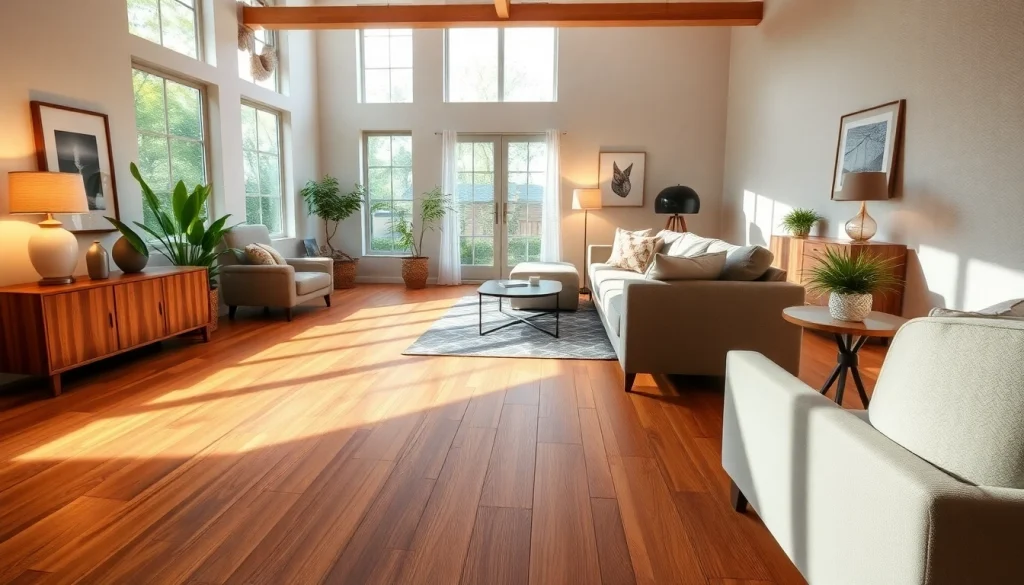 Carrelage imitation parquet dans un salon moderne, mettant en valeur son aspect bois naturel.