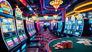 Memenangkan situs slot gacor dengan slot machine penuh warna yang berkilau di kasino.