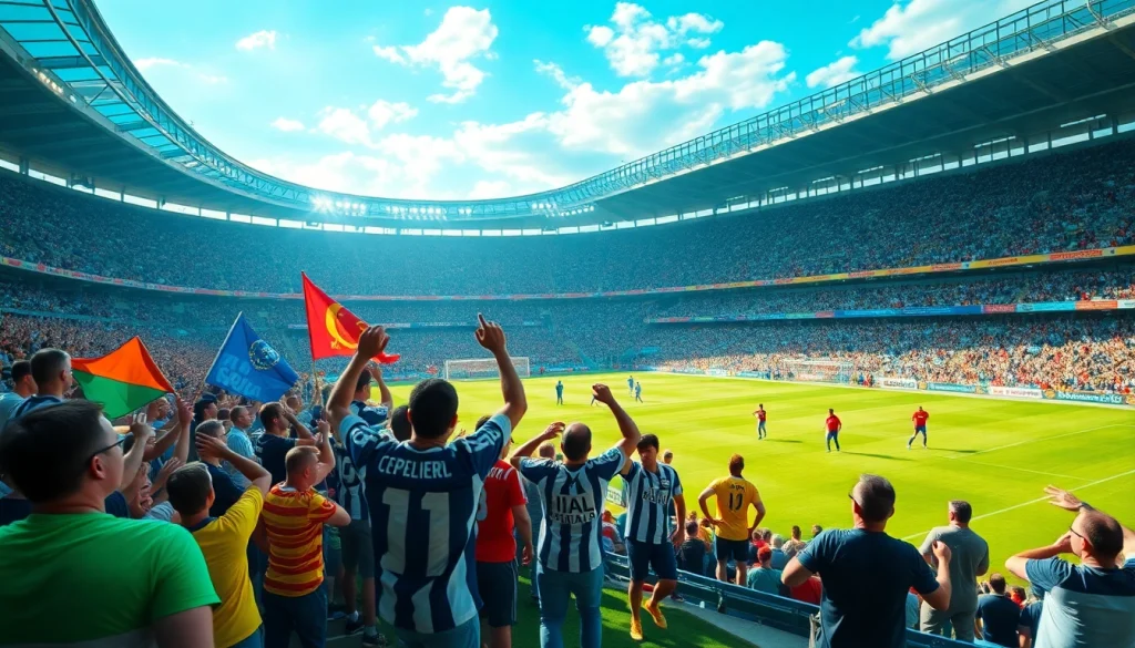 مشجعون متحمسون يحتفلون أثناء مباراة كرة قدم حية، يلتقطون إثارة Koora TV.