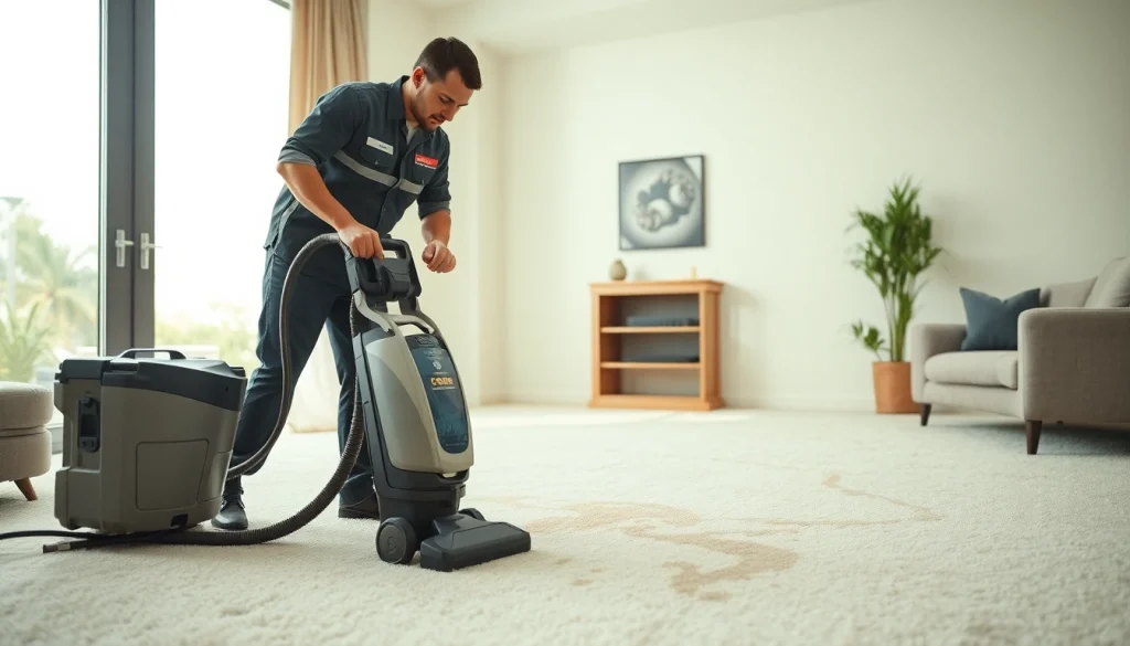 Innovative carpet cleaning near me service technician revitalizing a residential carpet.