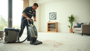 Innovative carpet cleaning near me service technician revitalizing a residential carpet.