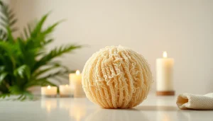 Using the best back loofah on a spa countertop for a luxurious bathing experience.