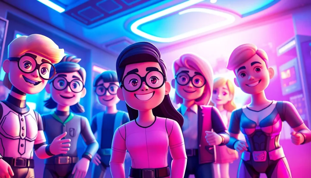 Nsfw character ai chat interface featuring customizable animated characters in a vibrant digital setting.