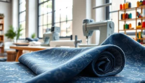 Punta di Roma kopen, elegant fabric displayed in a modern sewing environment.