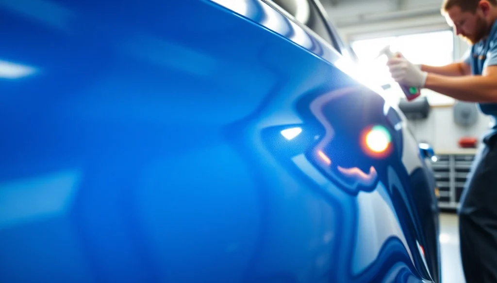 Ceramic coating Chattanooga applied by an expert technician on a glossy car surface.